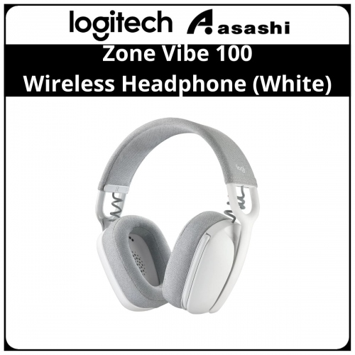 Logitech Zone Vibe 100 (White) Wireless Over the Ear Headphones with Noise-Canceling Mic