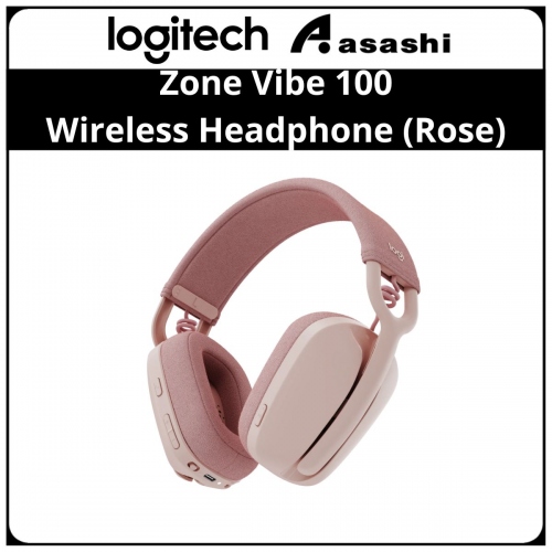 Logitech Zone Vibe 100 (Rose) Wireless Over the Ear Headphones with Noise-Canceling Mic