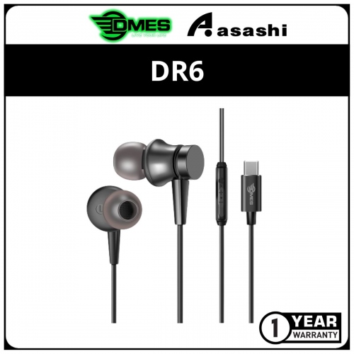 DMES DR6 Type C Wired Earphone Handsfree Extra Bass In Ear Earphone with Built In Microphone/HiFi Audio/Accept Call