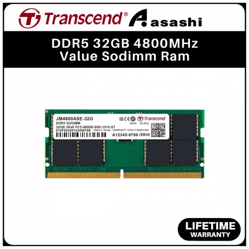 Transcend DDR5 32GB 4800MHz Value Sodimm Ram - JM4800ASE-32G