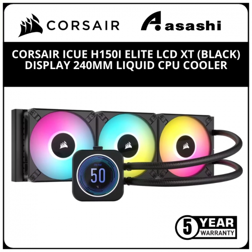 Corsair iCUE H150i Elite LCD XT (BLACK) Display 240mm Liquid CPU Cooler w/ Commander CORE - 2100RPM