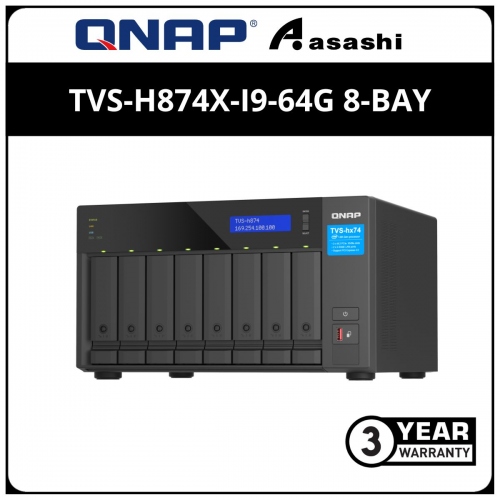 Qnap TVS-h874X-i9-64G 8-Bay NAS System (Intel® Core™ i9 16-core (8P+8E) /24-thread Processor, 32GB x2, 3 x USB 3.2 Gen2(1 x Type-C, 2 x Type-A) , 2 x 2.5GbE, 2 x 10GbE)