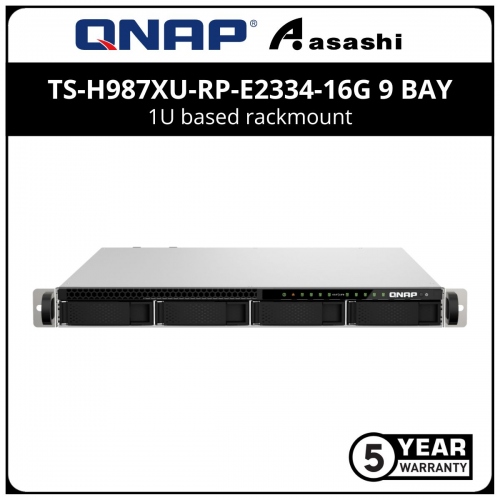 QNAP TS-h987XU-RP-E2334-16G 9 Bay 1U based rackmount NAS(Intel® Xeon® E-2334 4C/8T 3.4 GHz processor, 16GB(Max 64GB), 2 X 2.5GbE, 2 x 10GbE SFP+SmartNIC port, 4 x USB3.2 Gen2)