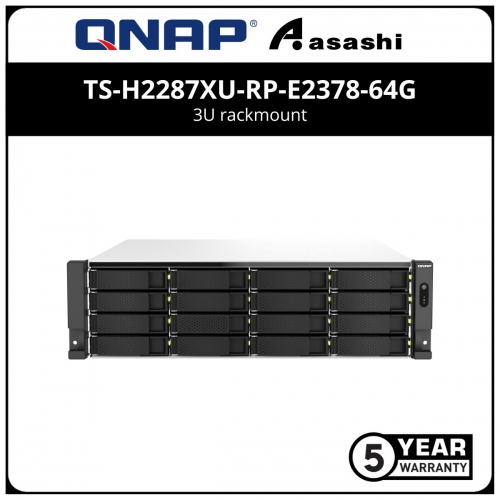 Qnap QuTS Hero Edition TS-h2287XU-RP-E2378-64G 3U rackmount NAS Storage with redundant power supply (Intel® Xeon® E-2378 8C 16T 2.6GHz, up to 4.8GHz, 64 GB RAM(Max 128GB), 2 x 2.5GbE,2 x 10GbE, 4 x USB3.2 Gen2)