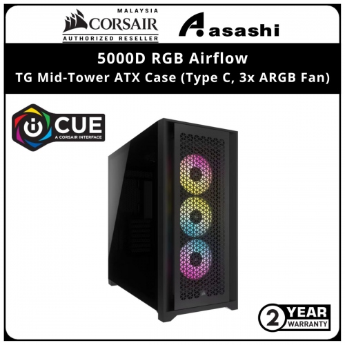 Corsair 5000D RGB Airflow (BLACK) TG Mid-Tower ATX Case (Type C, 3x ARGB Fan)