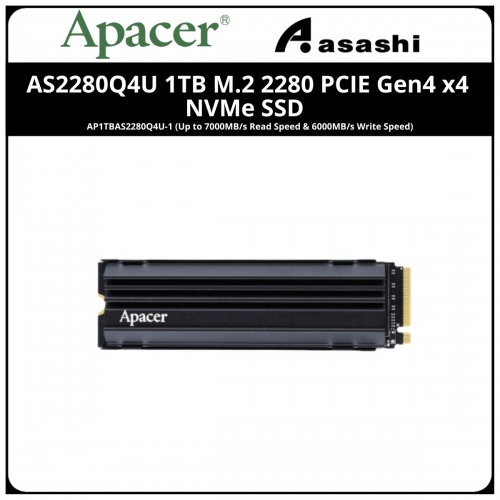 Apacer AS2280Q4U 1TB M.2 2280 PCIE Gen4 x4 NVMe SSD - AP1TBAS2280Q4U-1 (Up to 7000MB/s Read Speed & 6000MB/s Write Speed)