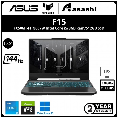 Asus TUF FX506H-FHN007W Gaming Notebook - (Intel Core i5-11400H/8G D4(1 Slot Extra)/512GB SSD(1 Extra Slot M.2)/15.6