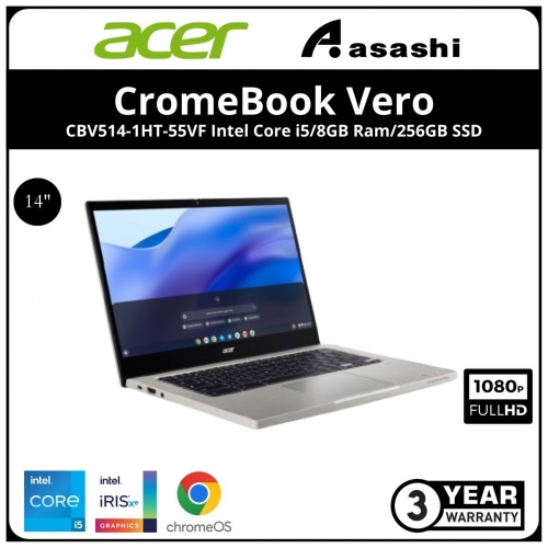 Acer Chromebook Vero 514 CBV514-1HT-55VF-(Intel Core i5-1235U/8GB DDR4L/256GB SSD/14