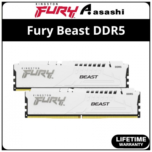Kingston Fury Beast White DDR5 64GB(2x32GB) 5200MHz CL40 XMP Support Performance PC Ram - KF552C40BWK2-64