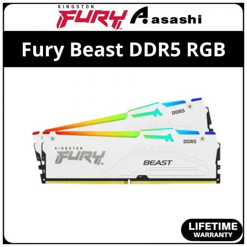Kingston Fury Beast White RGB DDR5 32GB(2x16GB) 5200Mhz CL40 XMP Support Performance PC Ram - KF552C40BWAK2-32