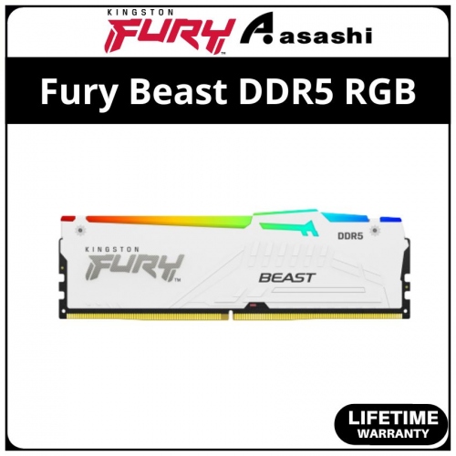 Kingston Fury Beast White RGB DDR5 32GB 6000Mhz CL40 XMP Support Performance PC Ram - KF560C40BWA-32