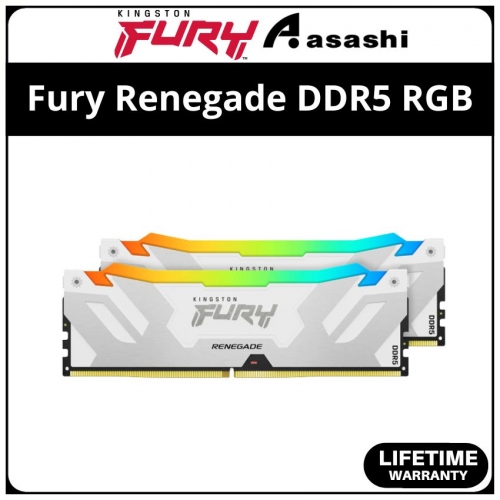 Kingston Fury Renegade White RGB DDR5 32GB(2x16GB) 6000Mhz CL32 XMP Support Performance PC Ram - KF560C32RWAK2-32