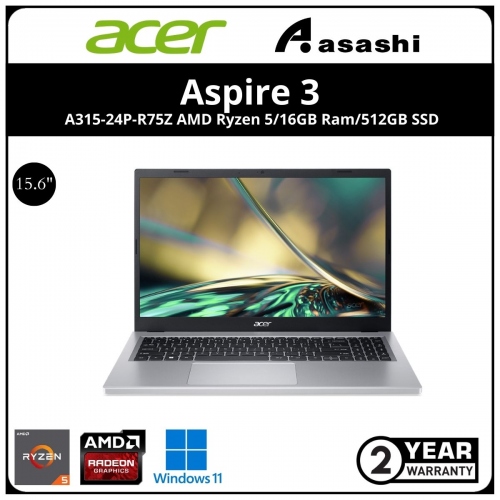ACER ASPIRE 3 A315-24P-R75Z Notebook (AMD Ryzen 5-7520U/16GB DDR5 OB (No Slot)/512GB SSD/No ODD/15.6