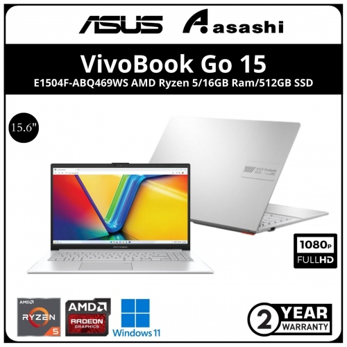 Asus Vivobook Go Notebook-E1504F-ABQ469WS-(AMD Ryzen 5-7520U/16GB OB ( No Slot) /512GB SSD/15.6