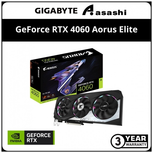 GIGABYTE GeForce RTX 4060 Aorus Elite 8GB GDDR6 Graphic Card (GV-N4060AORUS E-8GD)