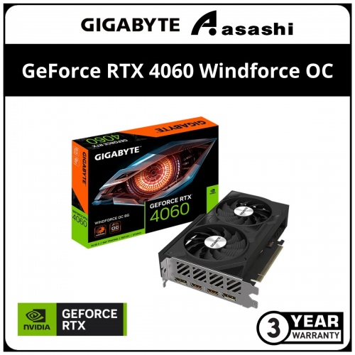 GIGABYTE GeForce RTX 4060 Windforce OC 8GB GDDR6 Graphic Card (GV-N4060WF2OC-8GD)