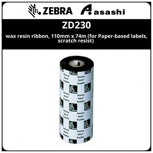 Zebra wax resin ribbon, 110mm x 74m (for Paper-based labels, scratch resist)
