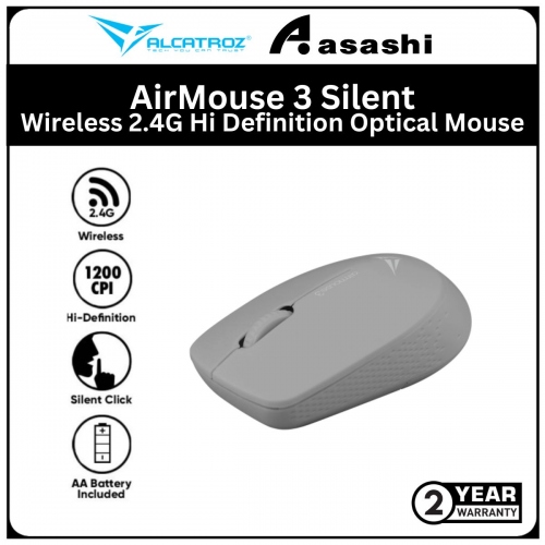 Alcatroz AirMouse 3 Silent Grey Wireless 2.4G Hi Definition Optical Mouse‎ (1 yrs Limited Hardware Warranty)