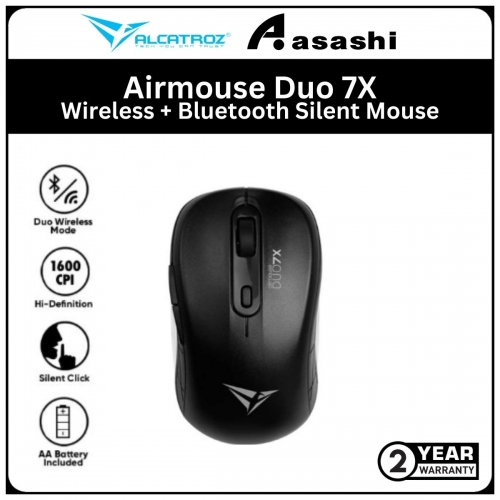 Alcatroz Airmouse Duo 7X Black Wireless + Bluetooth Silent Mouse