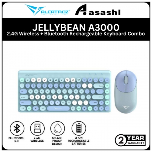 Alcatroz JELLYBEAN A3000-Crayon Blue 2.4G Wireless + Bluetooth Rechargeable Keyboard Combo