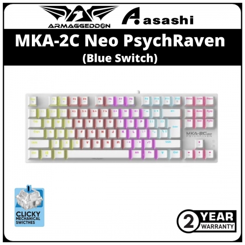 PROMO - Armaggeddon MKA-2C Neo PsychRaven (87 Keys) White Clicky Mechanical Gaming Keyboard - Blue Switch