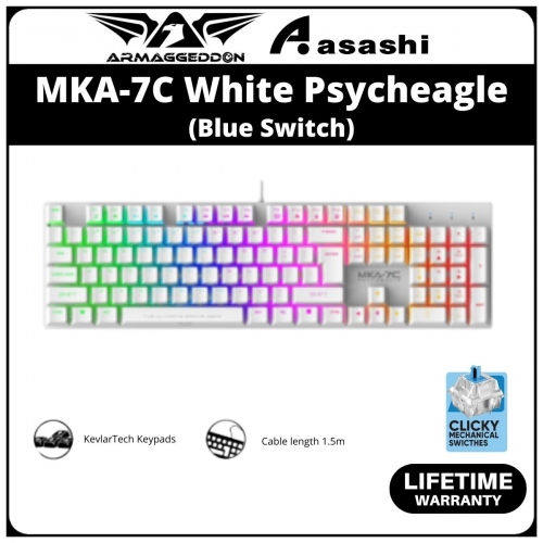 PROMO - Armaggeddon MKA-7C White Psycheagle (104 Keys) Blue Switch Mechanical Keyboard