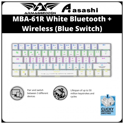 Armaggeddon MBA-61R White Bluetooth + Wireless (61 Keys) Blue Switch Mechanical Keyboard