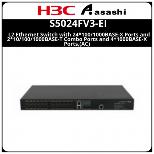 H3C S5024FV3-EI L2 Ethernet Switch with 24*100/1000BASE-X Ports and 2*10/100/1000BASE-T Combo Ports and 4*1000BASE-X Ports,(AC)