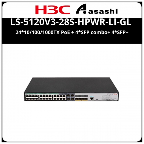 H3C LS-5120V3-28S-HPWR-LI-GL 24*10/100/1000TX PoE + 4*SFP combo+ 4*SFP+