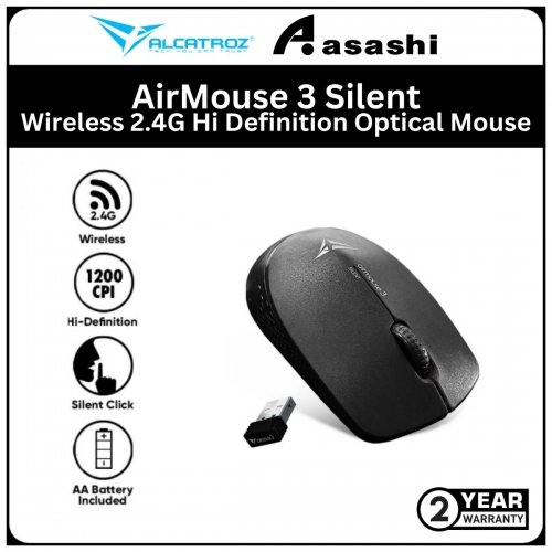 Alcatroz AirMouse 3 Silent Black Wireless 2.4G Hi Definition Optical Mouse‎ (1 yrs Limited Hardware Warranty)