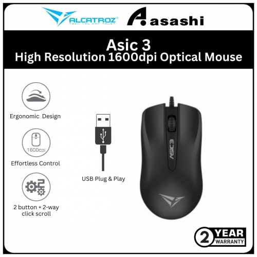 Alcatroz Asic 3 Black High Resolution 1600dpi Optical Mouse