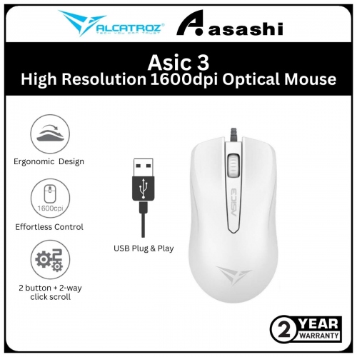 Alcatroz Asic 3 White High Resolution 1600dpi Optical Mouse