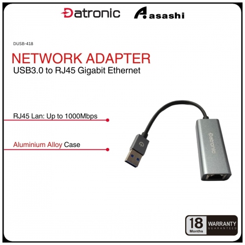 Datronic DUSB-418 USB3.0 to RJ45 Gigabit Ethernet Adapter - 18Months Warranty