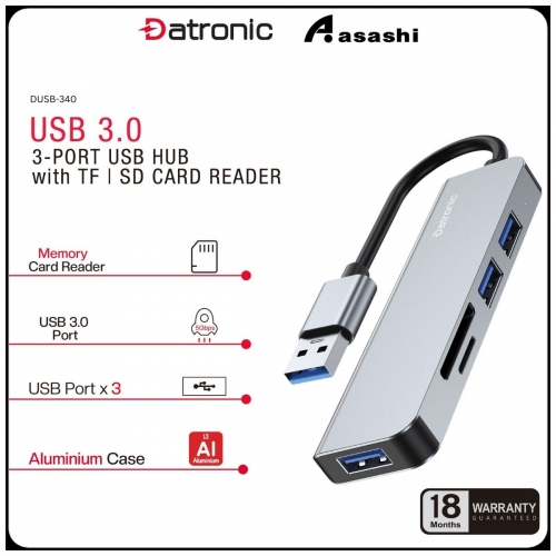 Datronic DUSB-340 USB3.0 to USB3.0 / SD / TF / USB2.0 x 2 HUB - 18Months Warranty