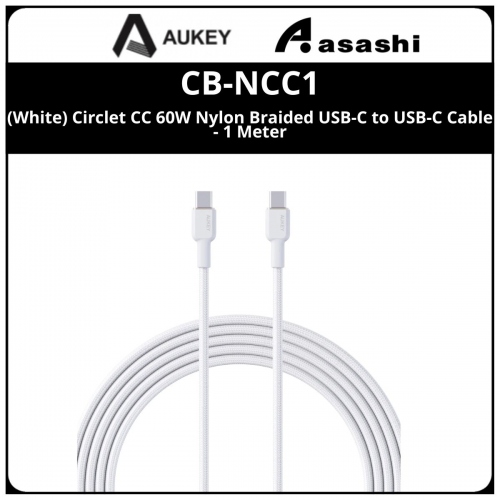 AUKEY CB-NCC1 (White) Circlet CC 60W Nylon Braided USB-C to USB-C Cable - 1 Meter