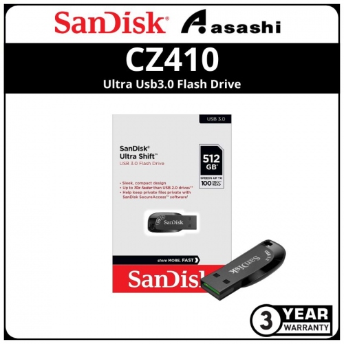 Sandisk Ultra Shift-Black CZ410 512GB Ultra Usb3.2 Flash Drive Black (SDCZ410-512G-G46)