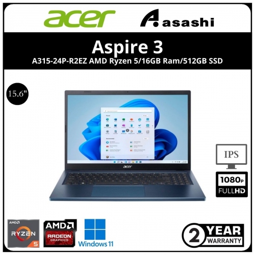 ACER ASPIRE 3 A315-24P-R2EZ Notebook (AMD Ryzen 5-7520U/16GB DDR5 OB (No Slot)/512GB SSD/No ODD/15.6