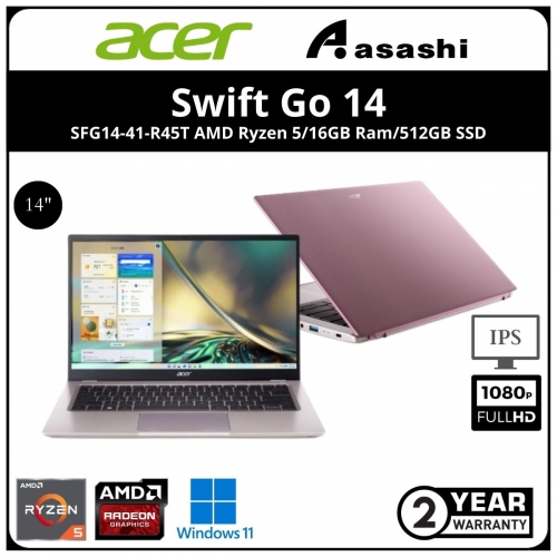 Acer Swift Go 14 SFG14-41-R45T Ultrabook-(AMD Ryzen 5-7530U/16GB LDDR4 (No Slot)/512GB SSD/AMD Graphic/14