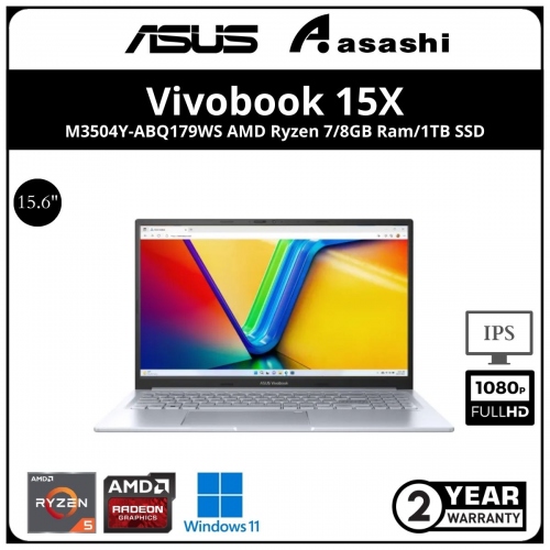 Asus Vivobook 15X Notebook- M3504Y-ABQ179WS-(AMD Ryzen 7-7730U/8GB DDR4 OB (1 Extra Slot) /1TB SSD/15.6