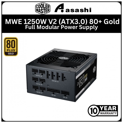 Cooler Master MWE 1250W V2 (ATX3.0) 80+ Gold, Full Modular Power Supply — 10 Years Warranty