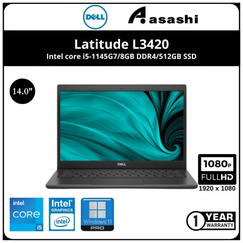 Dell Latitude L3420-I5458G-512-W11 Commercial Notebook (Intel core i5-1145G7/8GB DDR4/512GB SSD/14