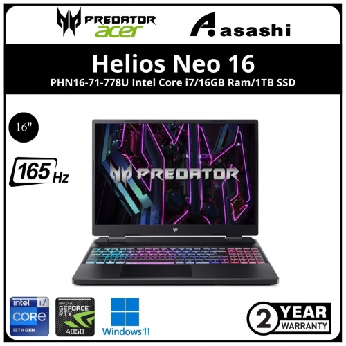 Acer Predator Helios Neo 16 Notebook-PHN16-71-778U-(Intel Core i7-13700HX/16GB DDR5(1 Extra Slot)/1TB SSD/NV RTX4050 6GD6/16