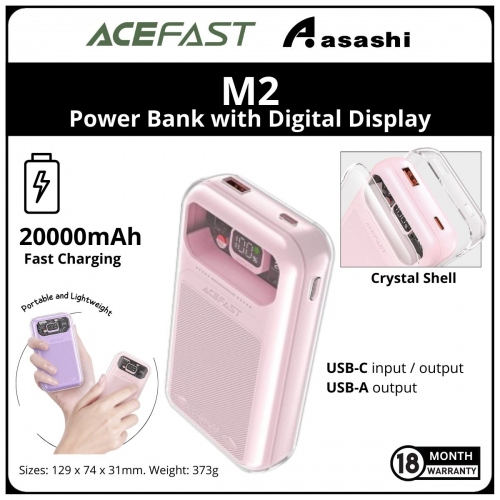 Acefast M2 (Pink) 20000mAh Sparkling 30W Fast Charging Power Bank with Digital Display