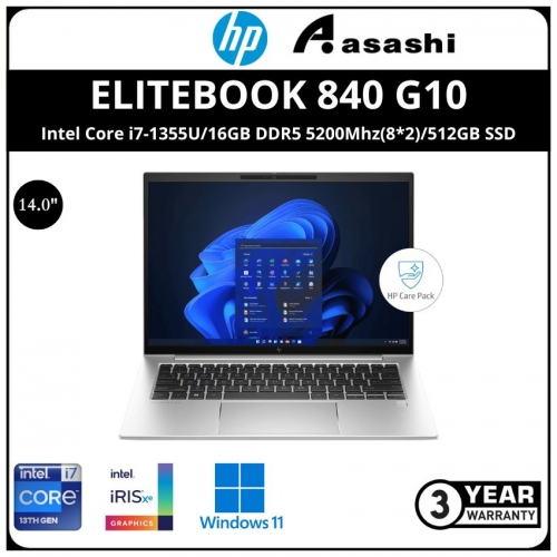 HP Elitebook 840 G10 Commercial Notebook-840H0PA-(Intel Core i7-1355U/16GB DDR5 5200Mhz(8*2)/512GB SSD/14