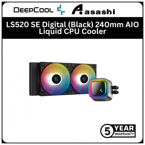 Deepcool LS520 SE Digital (Black) 240mm AIO Liquid CPU Cooler - 5 Yrs Warranty
