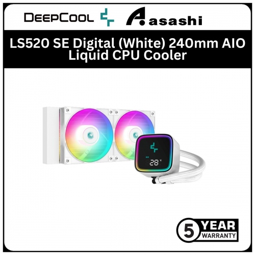 Deepcool LS520 SE Digital (White) 240mm AIO Liquid CPU Cooler - 5 Yrs Warranty