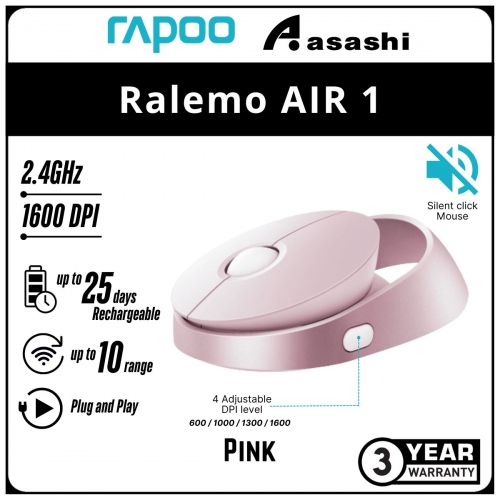 Rapoo Ralemo AIR 1 Silent (Pink) Multi-mode Wireless Mouse - 3Y