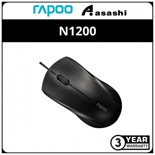 Rapoo N1200 Silent (Black) Wired Mouse - 3Y