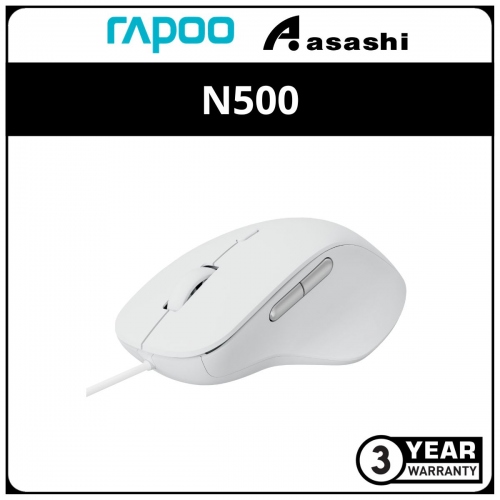 Rapoo N500 (White) Wired Optical Mouse - 3Y