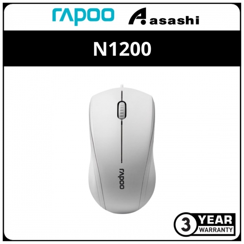 Rapoo N1200 Silent (White) Wired Mouse - 3Y